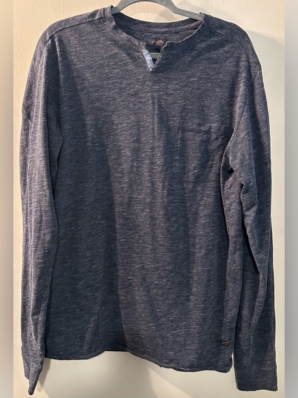 Good Man Brand Heathered Navy Long-Sleeve Henley Pocket Shirt Size Xl